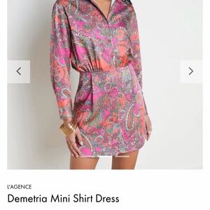 L'AGENCE Pink and Coral Paisley Silk Shirt Dress